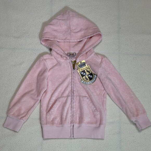 NWT Juicy Couture Girls Terry Full Zip Hoodie - Size 2 - Light Pink - Ret:$106 - Picture 1 of 5
